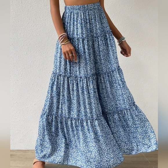 Blue Floral Maxi Skirt - Picture 2 of 5